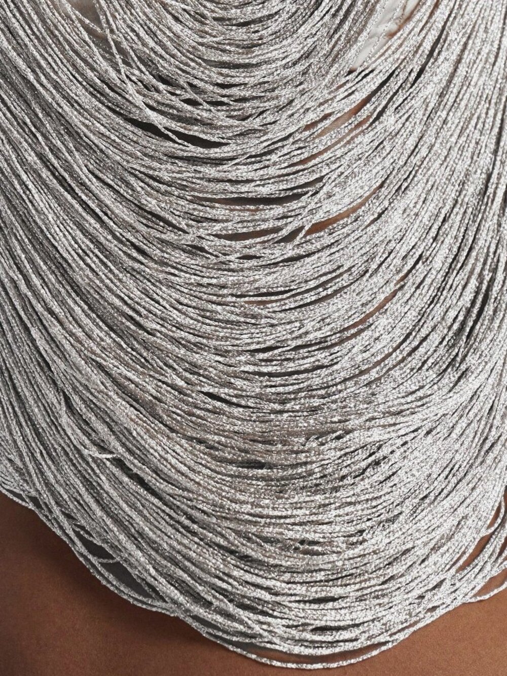 Silver Party Women's Draped Fringe High Cowl Open Back Top - Picture 6 of 6